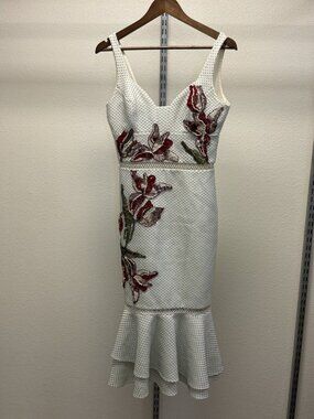 Patricia Bonaldi Beaded Floral Piqué Empire Dress White Sage BR 38 US 6